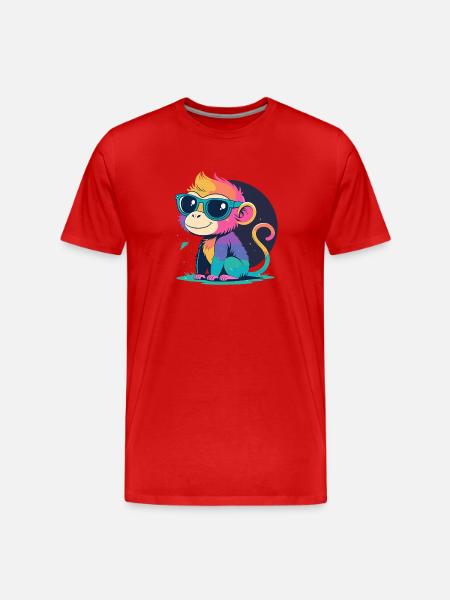 Regenbogenaffe mit Brille - Männer Premium Bio T-Shirt - Rot