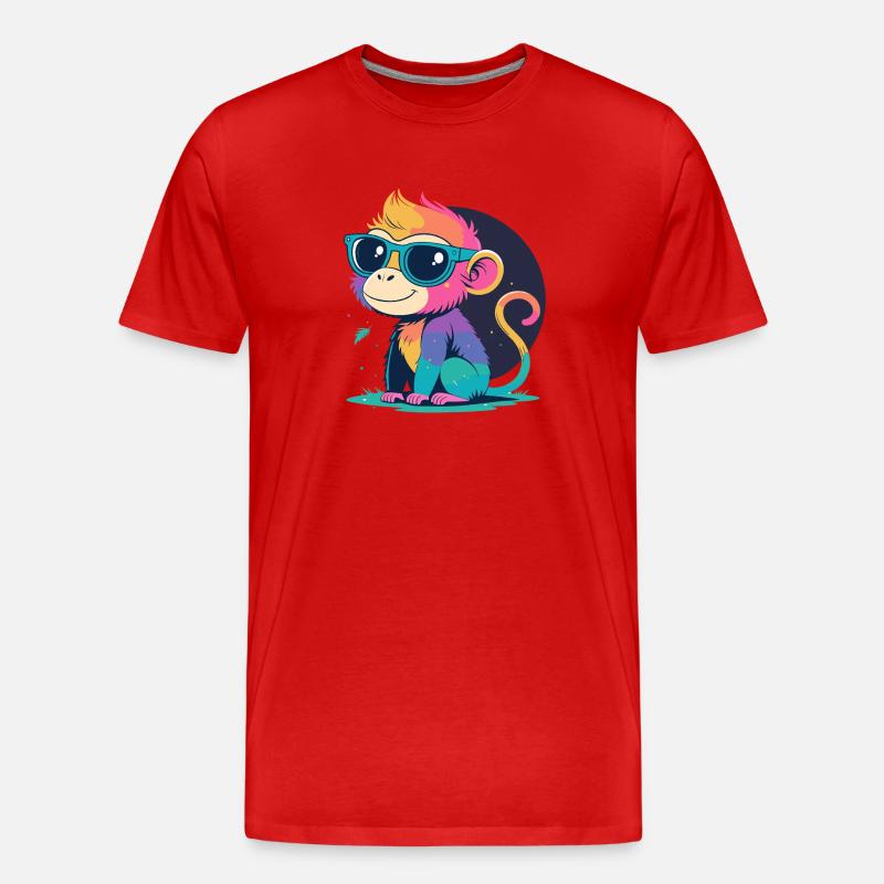 Regenbogenaffe mit Brille - Männer Premium Bio T-Shirt - Rot