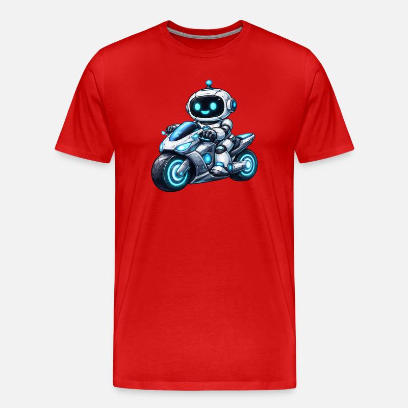 Roboter auf Motorrad - Männer Premium Bio T-Shirt - Rot