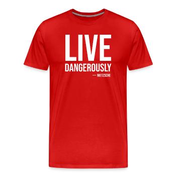 Vis dangereusement Citation de Nietzsche Tee - T-shirt bio Premium Homme - rouge - Devant - Damien (186cm)