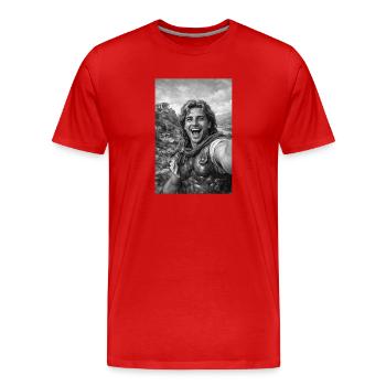 Selfie portrait d’Alexandre le Grand - T-shirt bio Premium Homme - rouge - Devant - Damien (186cm)