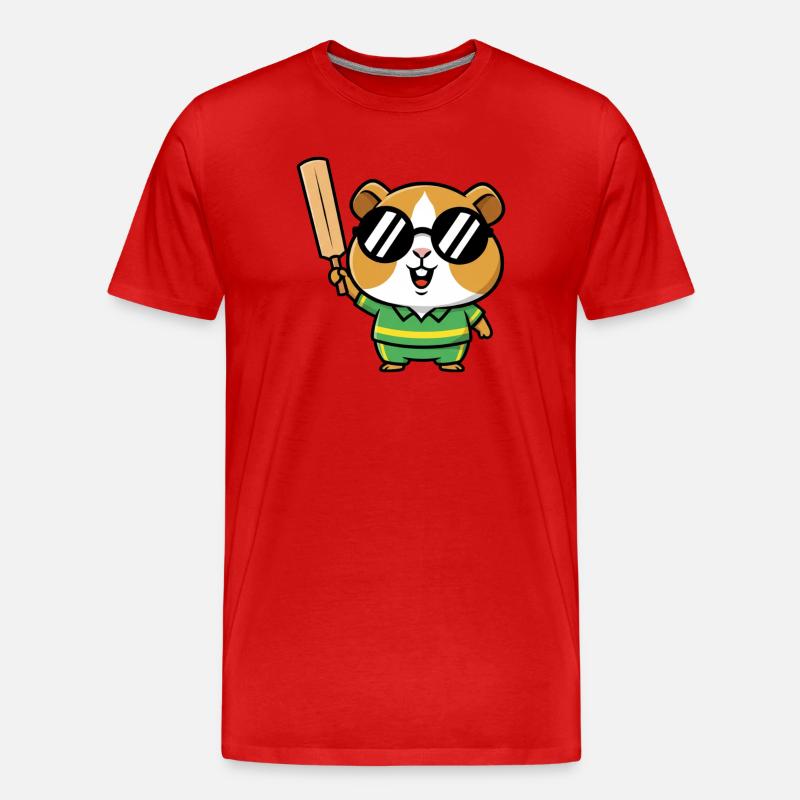 Cooler Hamster Mit Cricket Schlaeger - Männer Premium Bio T-Shirt - Rot