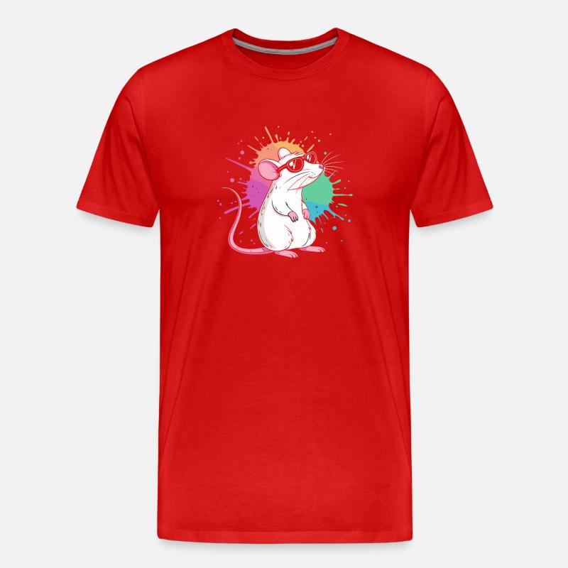 Elegante Ratte unter farbigen Splittern - Männer Premium Bio T-Shirt - Rot