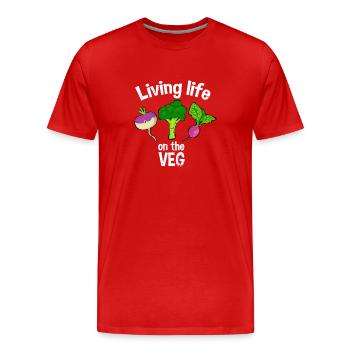 Veg Life: Living Life on the Veg - Men's Premium Organic T-Shirt - red - Front - Damien (186cm)