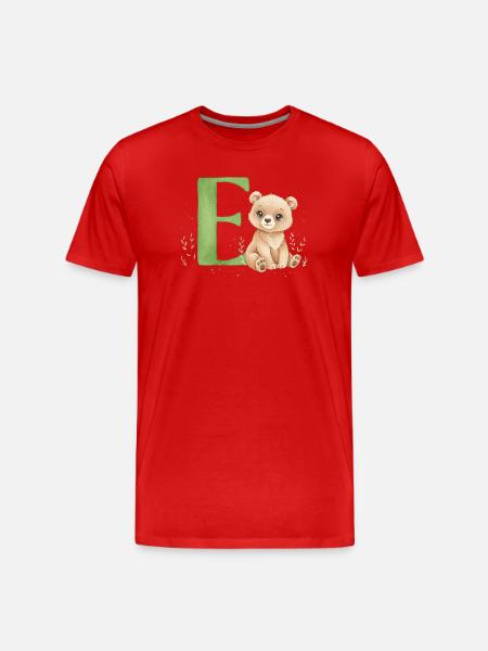 E mit Teddy: Verspielter Buchstabe E - Männer Premium Bio T-Shirt - Rot
