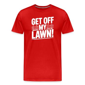 Runter von meinem Rasen! - Männer Premium Bio T-Shirt - Rot - Vorne - Damien (186cm)