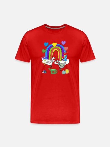Children's Fantasy Rainbow Flowers Chickens - Men's Premium Organic T-Shirt - red