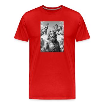 Zeus Selfie mit den Göttern - Männer Premium Bio T-Shirt - Rot - Vorne - Damien (186cm)