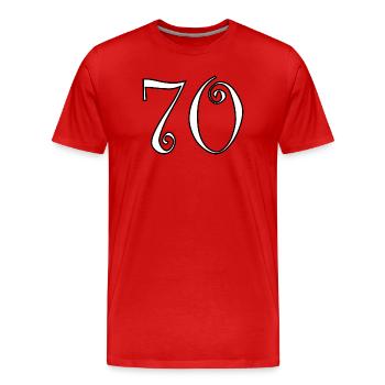 70. 70 ANS. 70e ANNIVERSAIRE. ANNIVERSAIRE 70 ANS. - T-shirt bio Premium Homme - rouge - Devant - Damien (186cm)