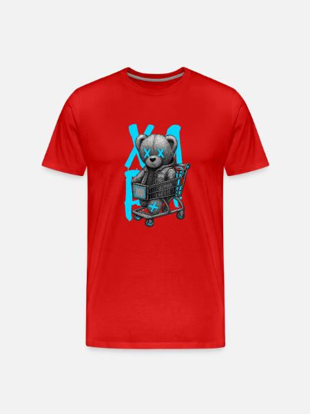 Teddy bear in neon trolley X - Men's Premium Organic T-Shirt - red
