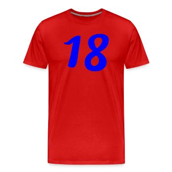 18. 18 ANS. 18e ANNIVERSAIRE. ANNIVERSAIRE 18 ANS. - T-shirt bio Premium Homme - rouge - Devant - Damien (186cm)