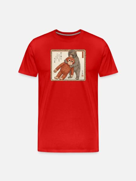 Ukiyo-e Baby Monkey Punch - Männer Premium Bio T-Shirt - Rot