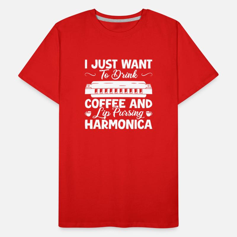 Musican d’harmonica veut juste boire un café T-shirt bio Premium Homme