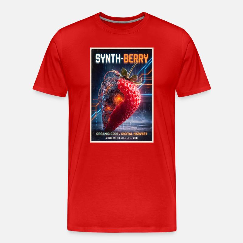Synth-Beere: Kybernetische Erdbeere - Männer Premium Bio T-Shirt - Rot