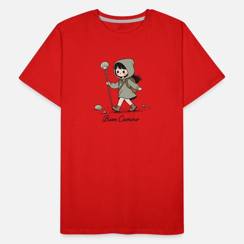 Pèlerin randonneuse sur le chemin de Compostelle T-shirt bio Premium Homme