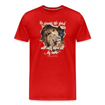 Leo Verset biblique chrétien - T-shirt bio Premium Homme - rouge - Devant - Damien (186cm)