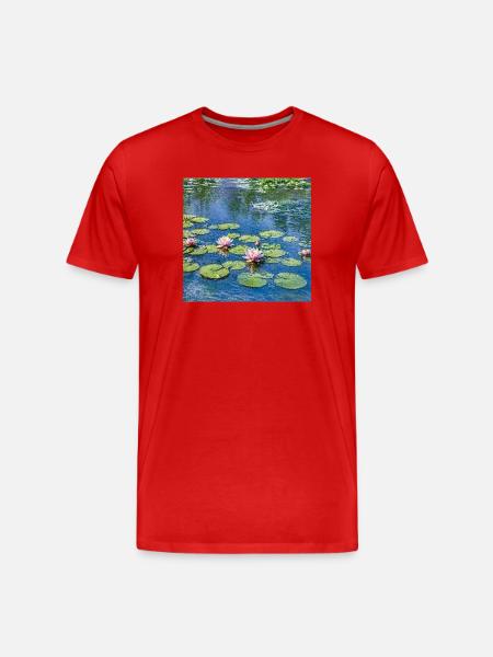Lilies on a Blue Pond - Men's Premium Organic T-Shirt - red