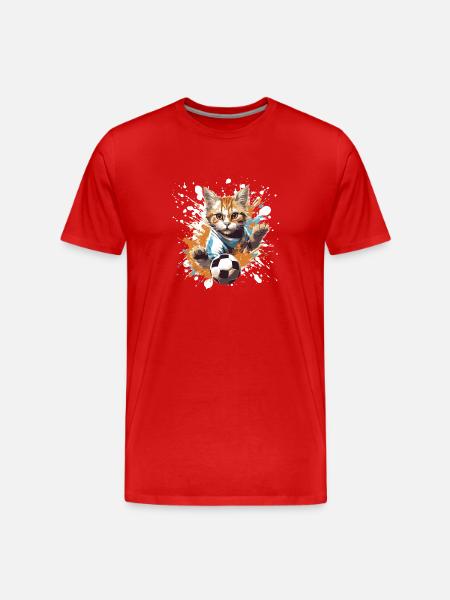 Katze Fussball Team - Männer Premium Bio T-Shirt - Rot