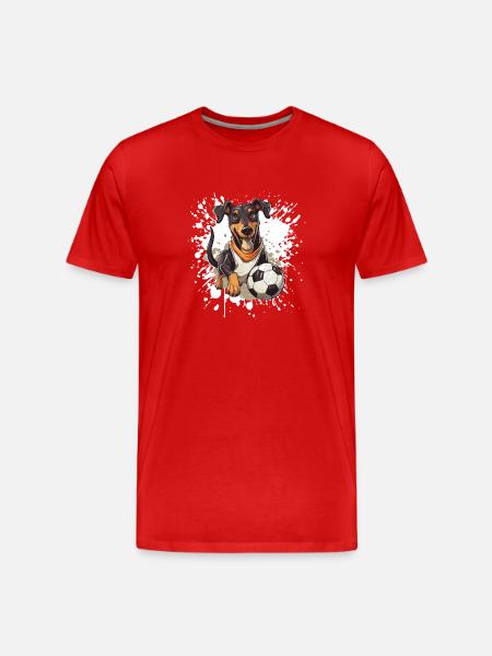 Doberman Cane Calcio Sport - Maglietta ecologica premium da uomo - rosso