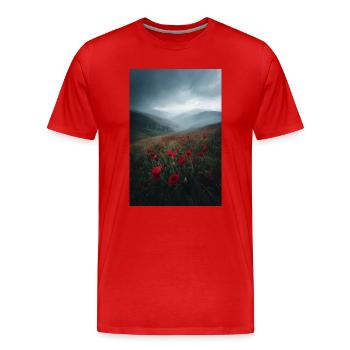 Crête de pavot rouge dans la brume - T-shirt bio Premium Homme - rouge - Devant - Damien (186cm)