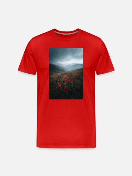 Red Poppy Ridge in Mist - Men's Premium Organic T-Shirt - red