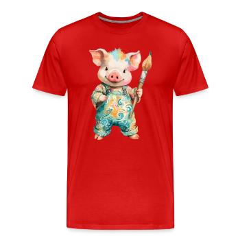Cochon coloré avec un pinceau - T-shirt bio Premium Homme - rouge - Devant - Damien (186cm)