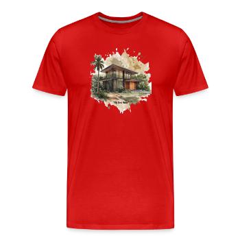 Sims Style Modernist Villa Watercolor - Men's Premium Organic T-Shirt - red - Front - Damien (186cm)