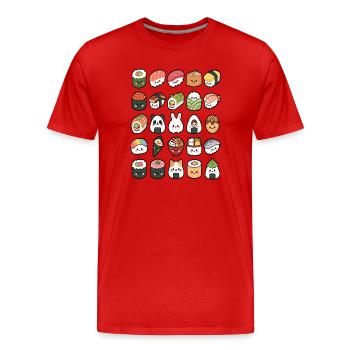 Kawaii Sushi Friends Mignonne Art culinaire japonais - T-shirt bio Premium Homme - rouge - Devant - Damien (186cm)
