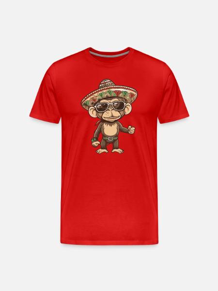 Monkey Comic Funny Sombrero - Men's Premium Organic T-Shirt - red