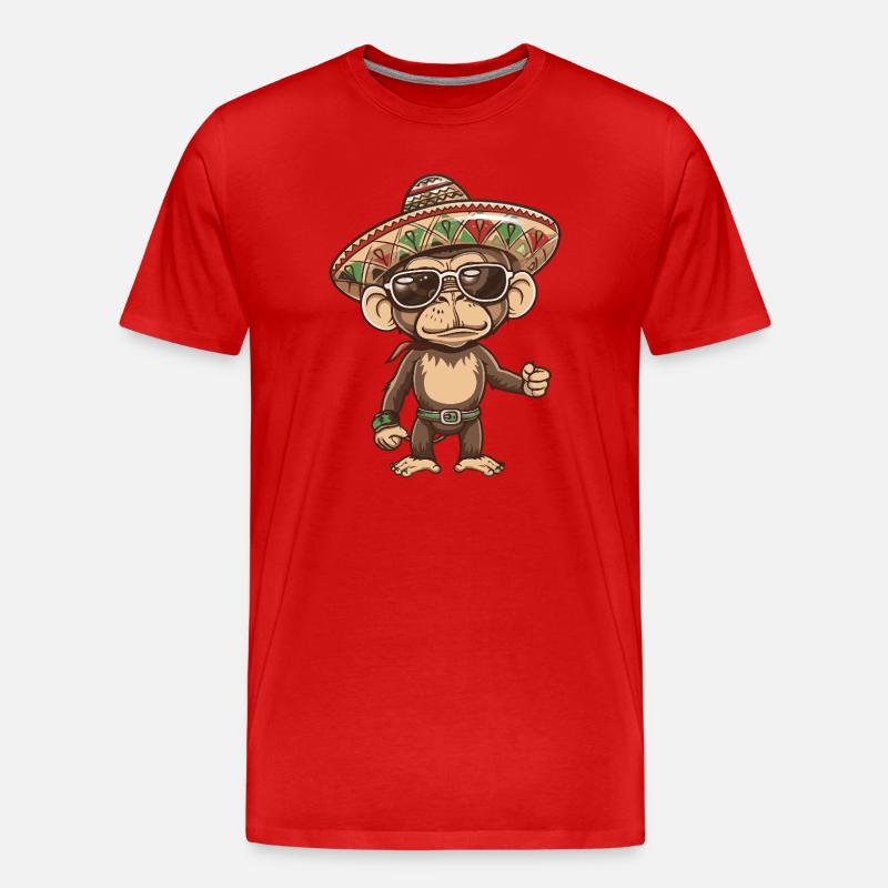 Affe Comic Lustig Sombrero - Männer Premium Bio T-Shirt - Rot