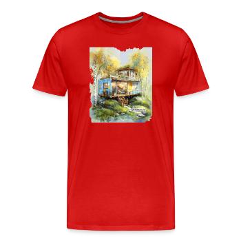 Studio Vie de Conteneur Woodland - T-shirt bio Premium Homme - rouge - Devant - Damien (186cm)