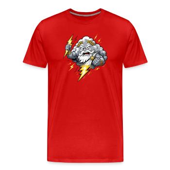 God of Thunder Lightning Cloud Thunderstorm Comic Motif - Men's Premium Organic T-Shirt - red - Front - Damien (186cm)