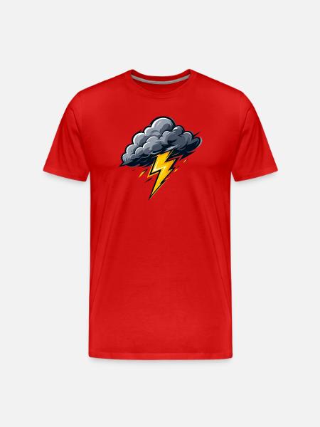 Nuage, Éclairs, Orage, Motif météo - T-shirt bio Premium Homme - rouge