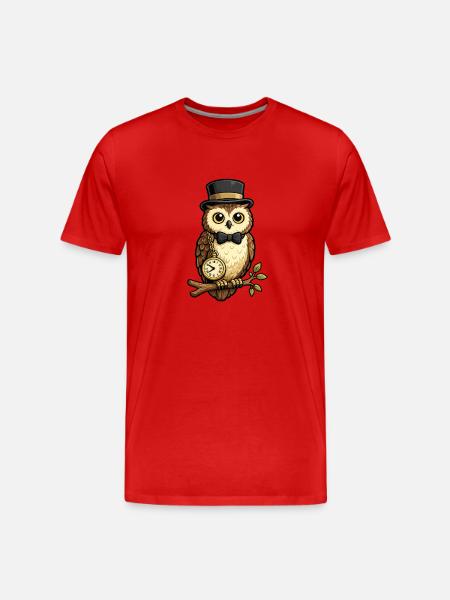 Owls Gentleman with Watch and Hat - Men's Premium Organic T-Shirt - red