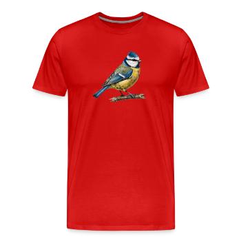 Mésange bleue sur branche - T-shirt bio Premium Homme - rouge - Devant - Damien (186cm)