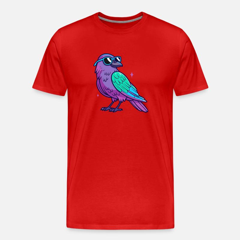 Lila Vogel Neonblaue Brille - Männer Premium Bio T-Shirt - Rot