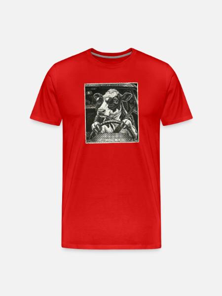 Dairy cow flashed driving a car - Men's Premium Organic T-Shirt - red