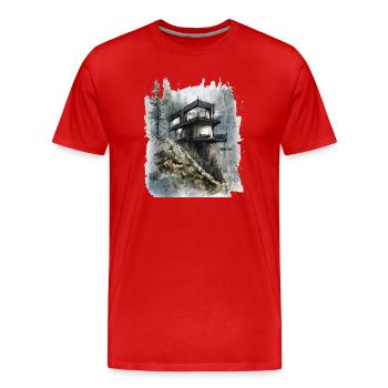 Une cabane de verre de la forêt sur la falaise - T-shirt bio Premium Homme - rouge - Devant - Damien (186cm)