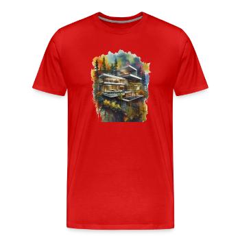 Watercolor Luxury Villa in Forest - Men's Premium Organic T-Shirt - red - Front - Damien (186cm)
