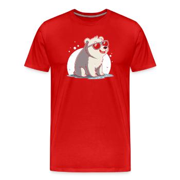 Schicker Eisbär mit Brille - Männer Premium Bio T-Shirt - Rot - Vorne - Damien (186cm)