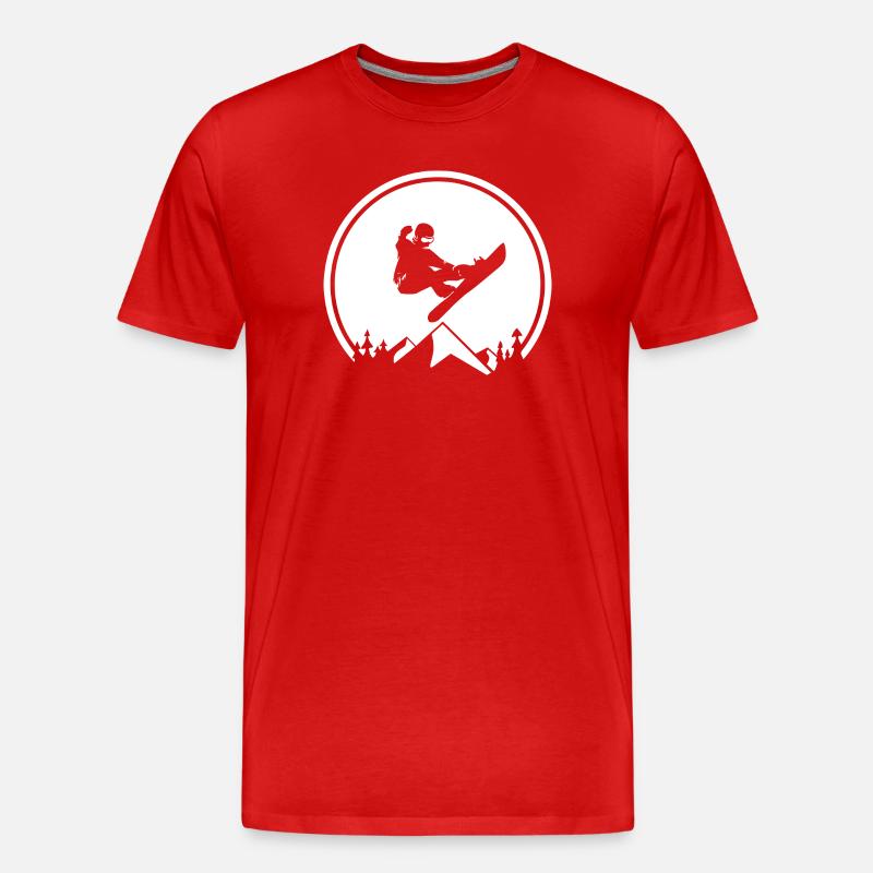 Snowboarder-Silhouette am Mountain Peak - Männer Premium Bio T-Shirt - Rot