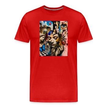 Portrait de collage surréaliste - T-shirt bio Premium Homme - rouge - Devant - Damien (186cm)