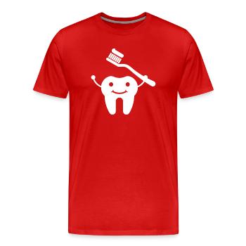 Tooth with toothbrush - Men's Premium Organic T-Shirt - red - Front - Damien (186cm)