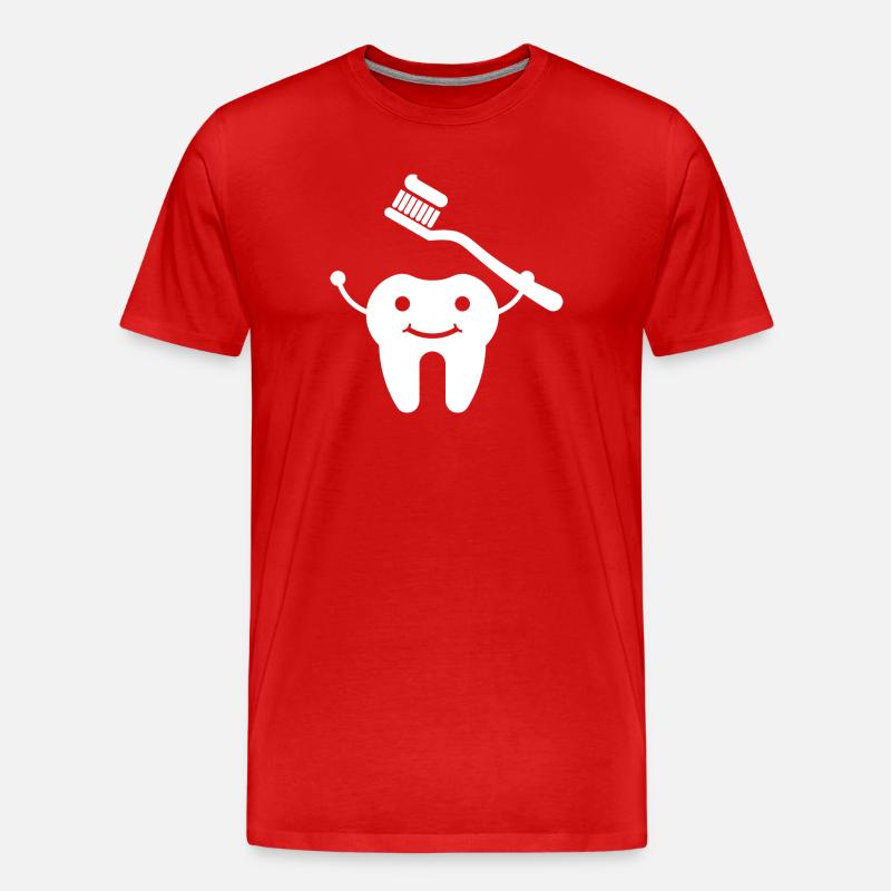 Zahn mit Zahnbürste - Männer Premium Bio T-Shirt - Rot