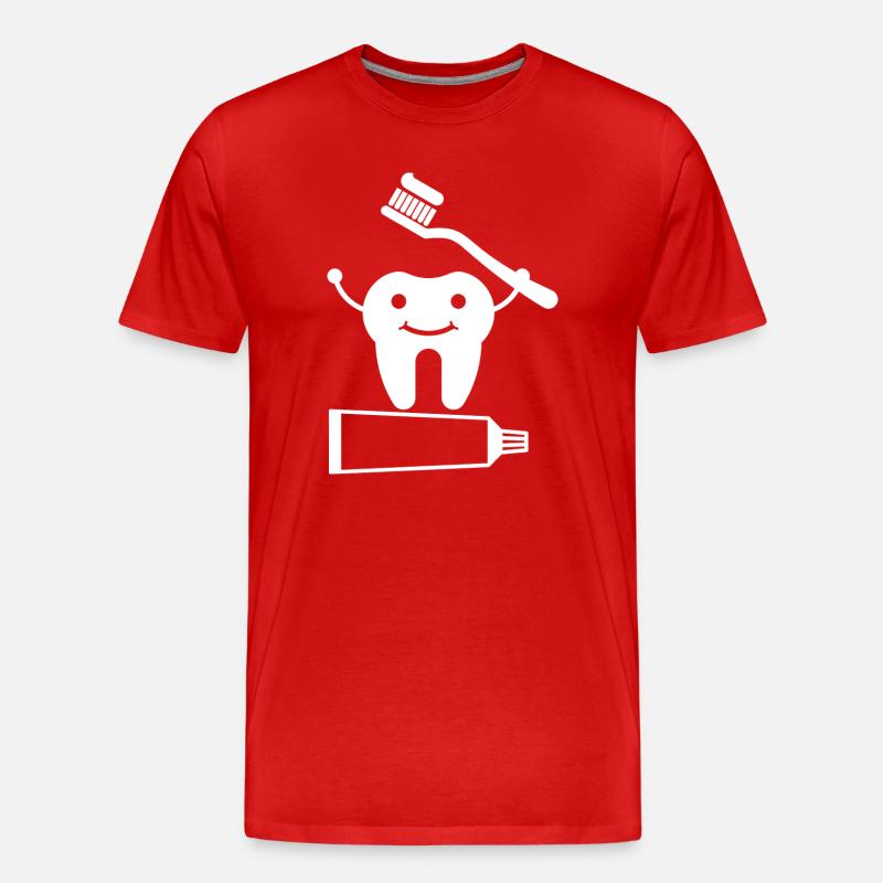 Zahn mit Zahnbürste und Zahnpasta - Männer Premium Bio T-Shirt - Rot