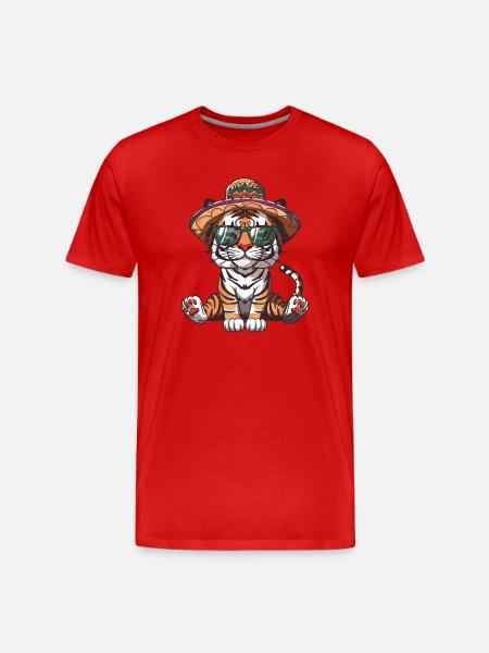 Tiger Comic Funny Sombrero - Men's Premium Organic T-Shirt - red