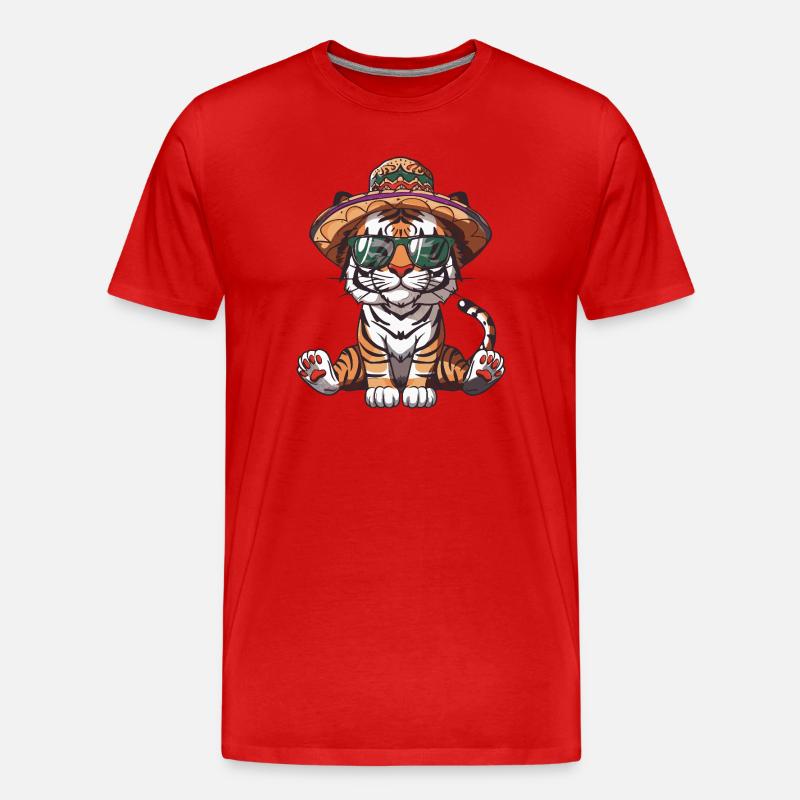 Tiger Comic Lustig Sombrero - Männer Premium Bio T-Shirt - Rot