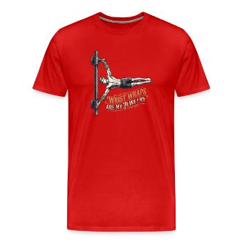 Golden Calisthenics Wrist Wraps - Männer Premium Bio T-Shirt - Rot - Vorne - Damien (186cm)
