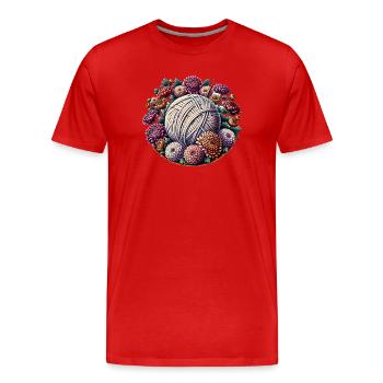 Blumengarnknäuel mit Blüten - Männer Premium Bio T-Shirt - Rot - Vorne - Damien (186cm)