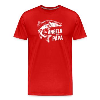 Angeln mit Papa Hecht Motiv - Männer Premium Bio T-Shirt - Rot - Vorne - Damien (186cm)